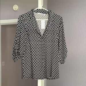 Notations Black and White Puff Sleeve Button Down Shirt New with tag